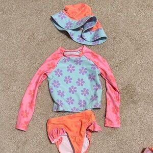 Kids Floral Rash Guard Swim Set - Pink & Light Blue